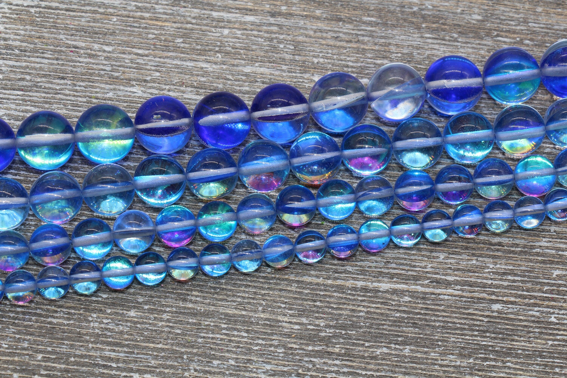 Royal Blue Mystic Aura Quartz Beads, Holographic Gemstone Round Loose Beads, Iridescent Beads, Sizes 6mm 8mm 10mm 12mm, Full Strand #54