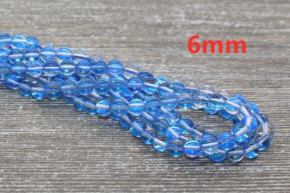 Royal Blue Mystic Aura Quartz Beads, Holographic Gemstone Round Loose Beads, Iridescent Beads, Sizes 6mm 8mm 10mm 12mm, Full Strand #54