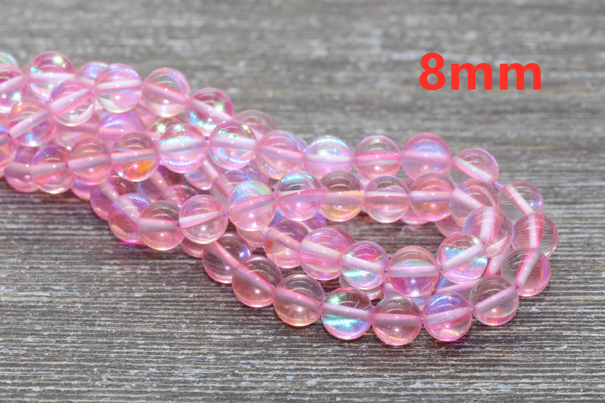 pink mystic aura quartz beads, glass beads for jewelry making image 4
