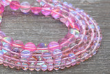 Pink Mystic Aura Quartz Beads, Holographic Gemstone Round Loose Beads, Iridescent Beads, Sizes 6mm 8mm 10mm 12mm, Full Strand #56