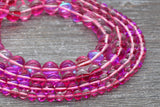 Hot Pink Mystic Aura Quartz Beads, Holographic Gemstone Smooth Round Loose Beads, Iridescent Beads, Sizes 6mm 8mm 10mm 12mm, Full Strand #58