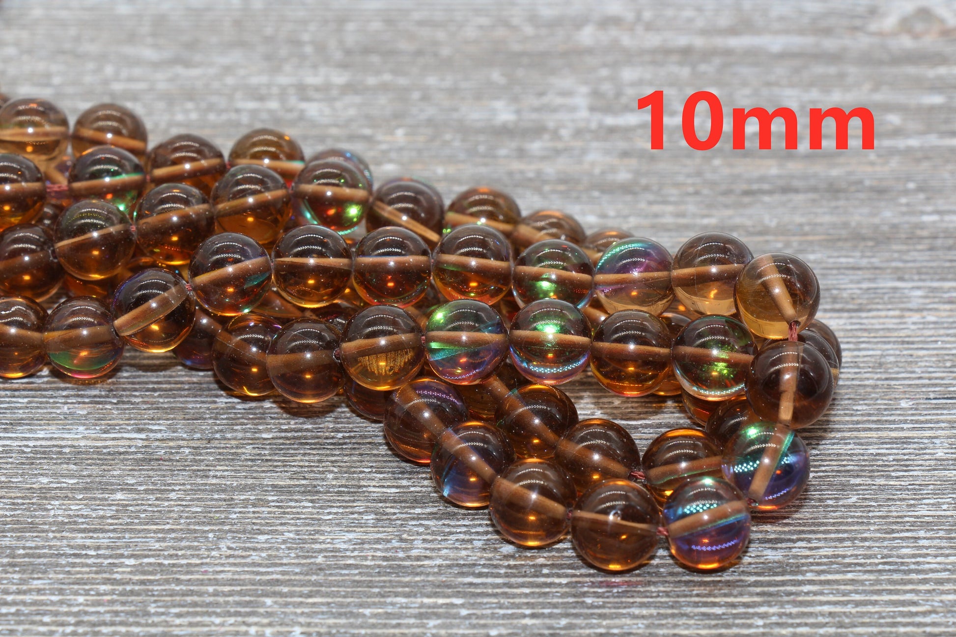 Brown Mystic Aura Quartz Beads, Holographic Gemstone Smooth Round Loose Beads, Iridescent Beads, Sizes 6mm 8mm 10mm 12mm, Full Strand #60