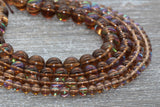 Brown Mystic Aura Quartz Beads, Holographic Gemstone Smooth Round Loose Beads, Iridescent Beads, Sizes 6mm 8mm 10mm 12mm, Full Strand #60