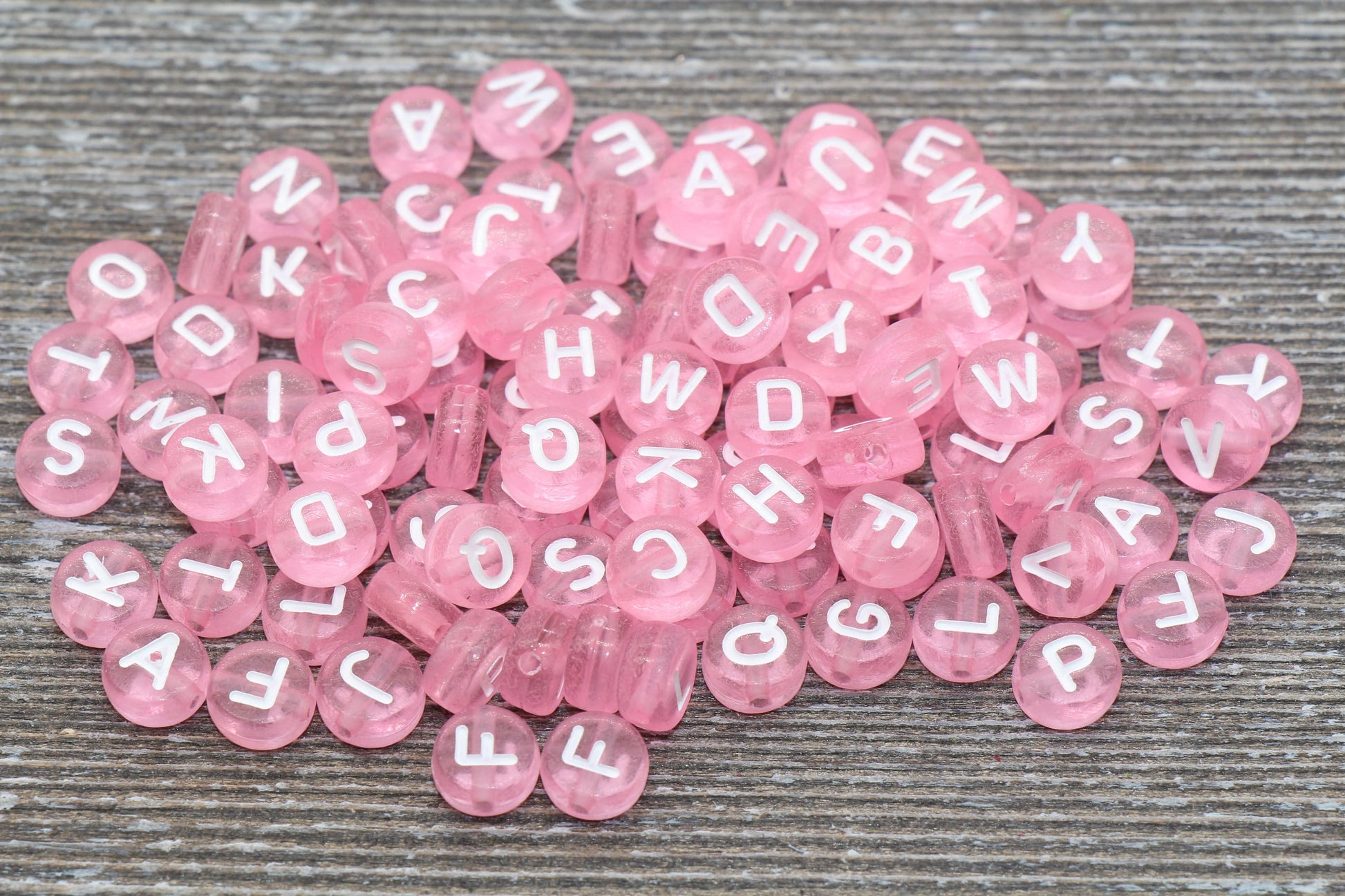 Pink Alphabet Letter Beads, Translucent Acrylic Pink Letters Beads, Round Acrylic Beads, Mixed Letters Beads, Name Beads 7mm #357