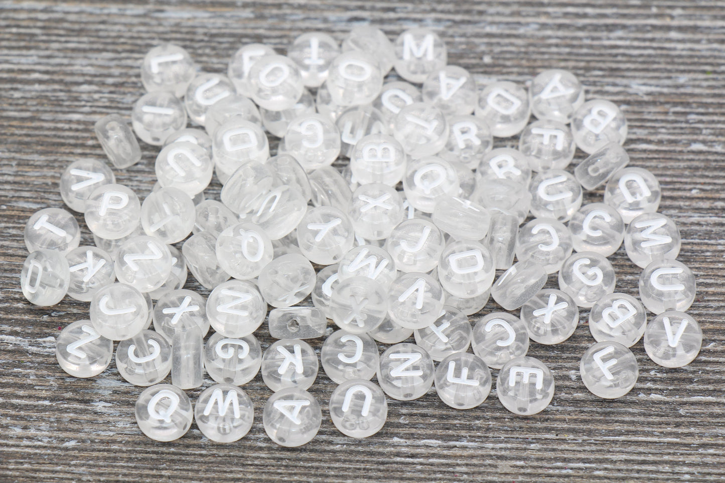 Transparent Clear Alphabet Letter Beads, Acrylic White Clear Letters Beads, Round Acrylic Beads, Mixed Letters Beads, Name Beads 7mm #358