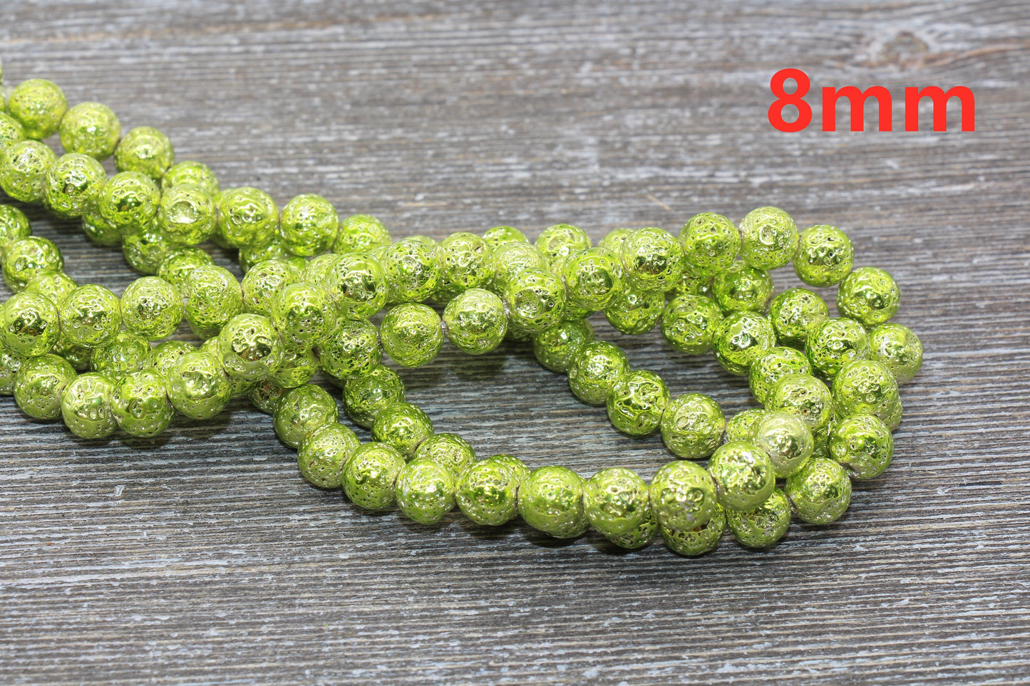 Lava Beads, Green Plating Volcanic Rock Beads, Round Gemstone Beads, Electroplated, Sizes 6mm, 8mm 10mm, Full Strand 15.5 #120