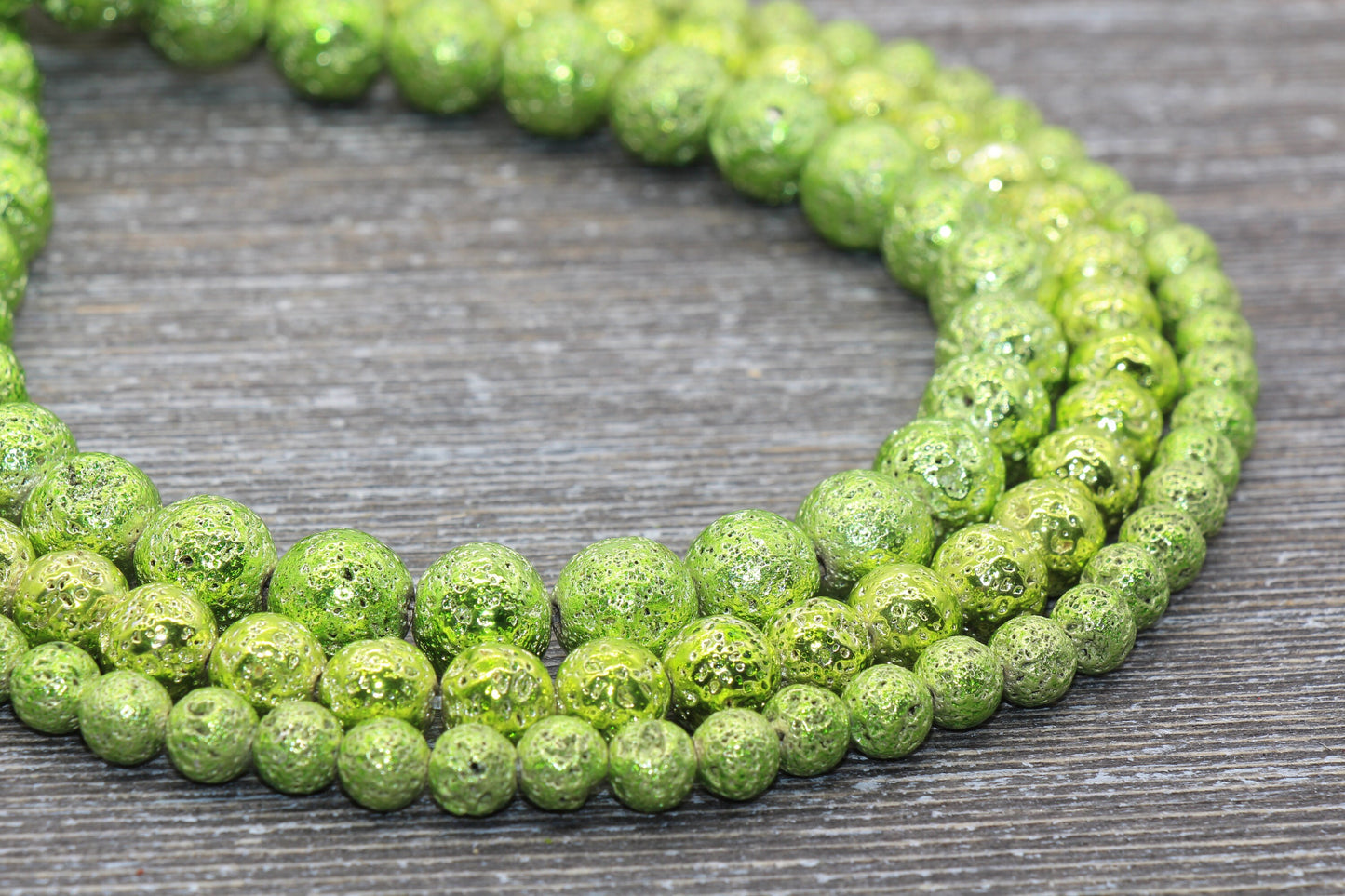 Lava Beads, Green Plating Volcanic Rock Beads, Round Gemstone Beads, Electroplated, Sizes 6mm, 8mm 10mm, Full Strand 15.5 #120