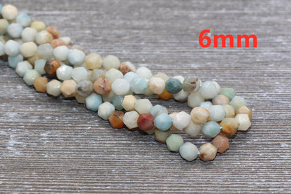 Amazonite Beads, Star Cut Beads, Faceted Gemstones Loose Beads, Diamond Cut Beads, Sizes 6mm 8mm 10mm, Full Strand 15.5 inch, #124