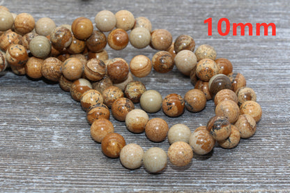 Picture Jasper Beads, Smooth Gemstones Round Loose Beads, Jewelry Making Bracelet Beads, Size 4mm 6mm 8mm 10mm,12mm, 15.5'' Strand, #127