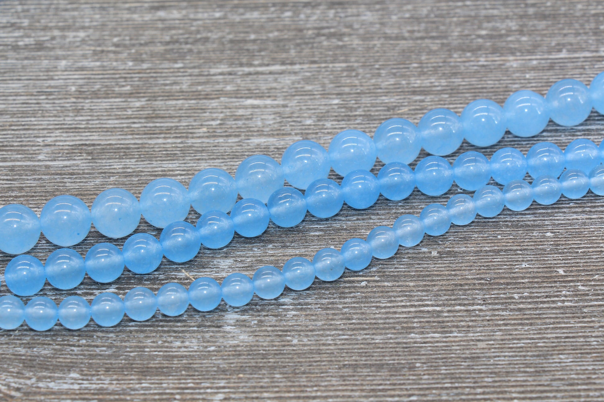 Blue Jade Beads, Smooth Gemstone Round Loose Beads, Sizes 6mm 8mm 10mm, Full Strand 15.5" #128