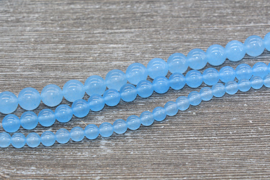Blue Jade Beads, Smooth Gemstone Round Loose Beads, Sizes 6mm 8mm 10mm, Full Strand 15.5" #128