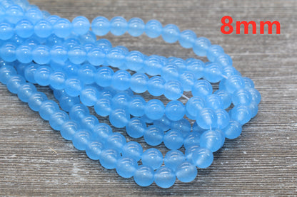 Blue Jade Beads, Smooth Gemstone Round Loose Beads, Sizes 6mm 8mm 10mm, Full Strand 15.5" #128