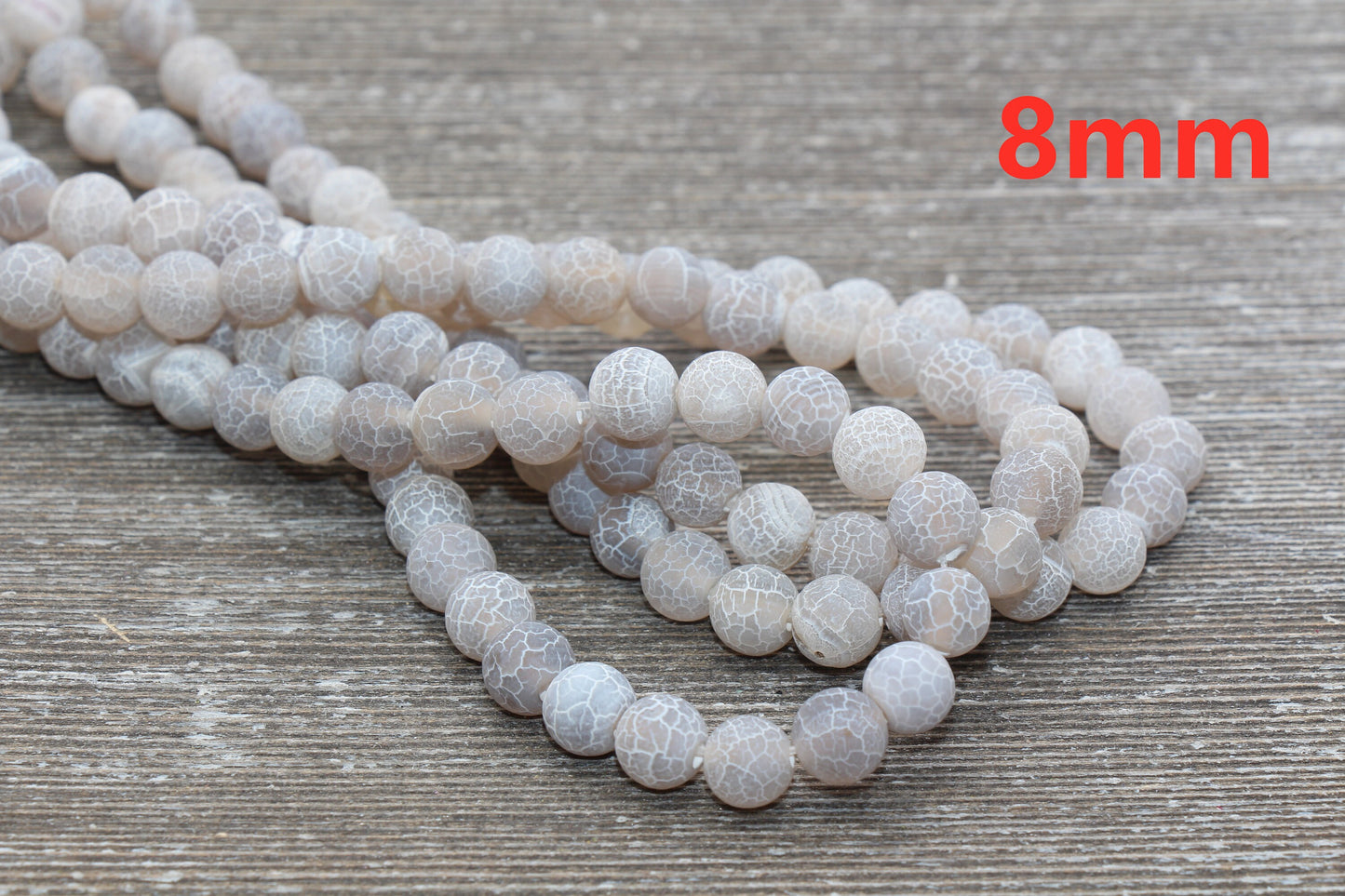 Gray Effloresce Agate Beads, Crackled Agate Bead, Frosted Round Matte Gemstone Loose Beads, 4mm 6mm 8mm 10mm 12mm, Full Strand, #129
