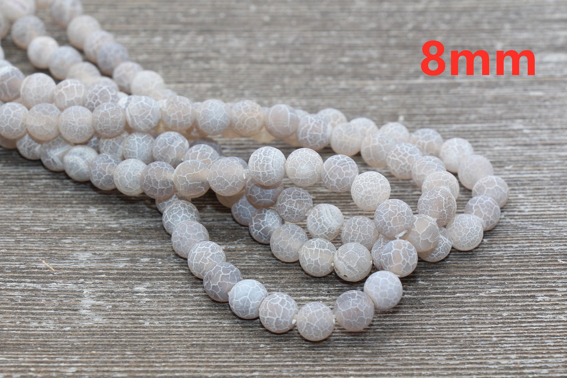Gray Effloresce Agate Beads, Crackled Agate Bead, Frosted Round Matte Gemstone Loose Beads, 4mm 6mm 8mm 10mm 12mm, Full Strand, #129