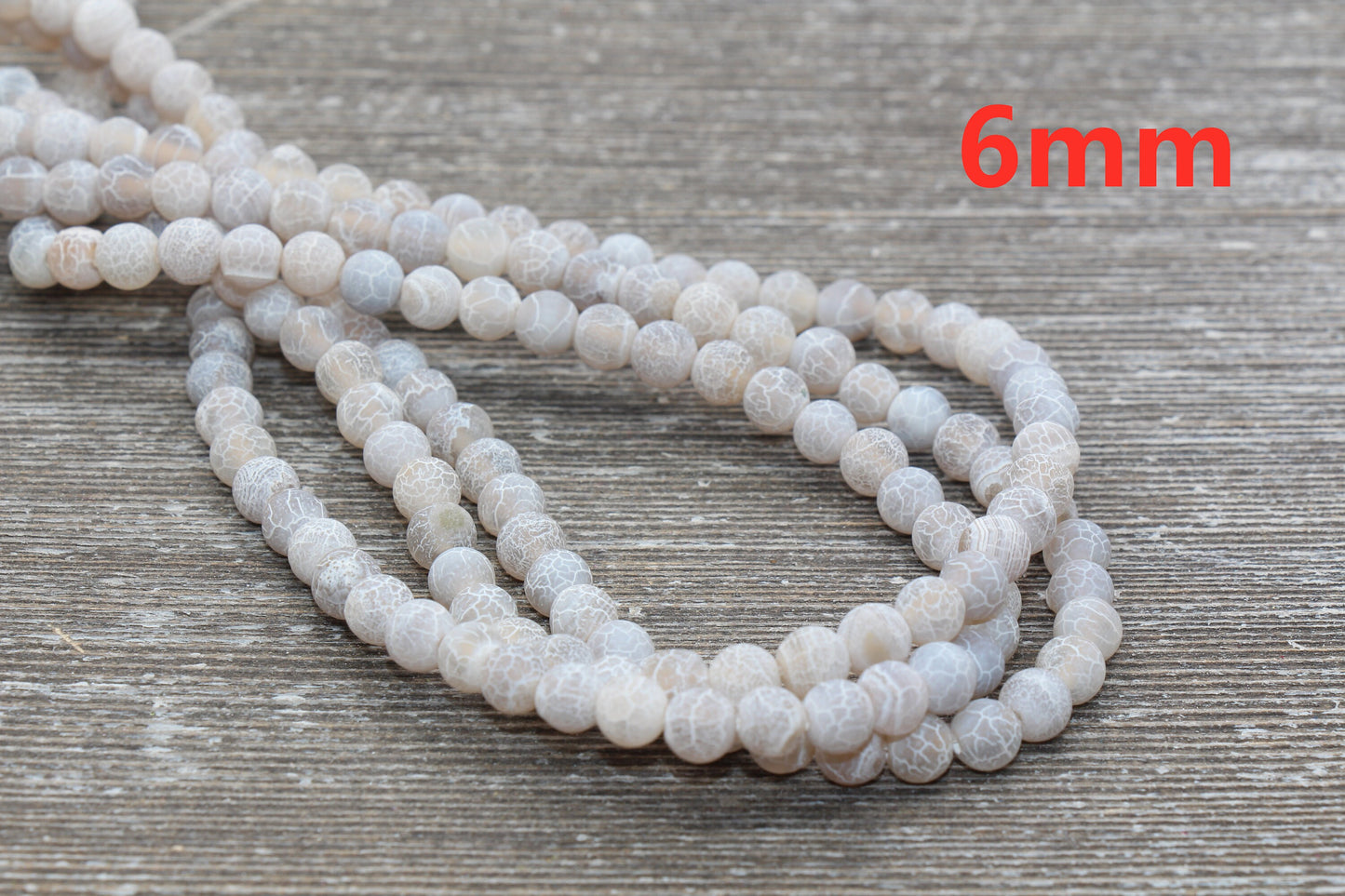 Gray Effloresce Agate Beads, Crackled Agate Bead, Frosted Round Matte Gemstone Loose Beads, 4mm 6mm 8mm 10mm 12mm, Full Strand, #129