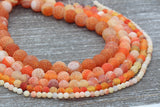Orange Effloresce Agate Beads, Crackled Agate Bead, Frosted Round Matte Gemstone Loose Beads, 4mm 6mm 8mm 10mm 12mm, Full Strand, #131