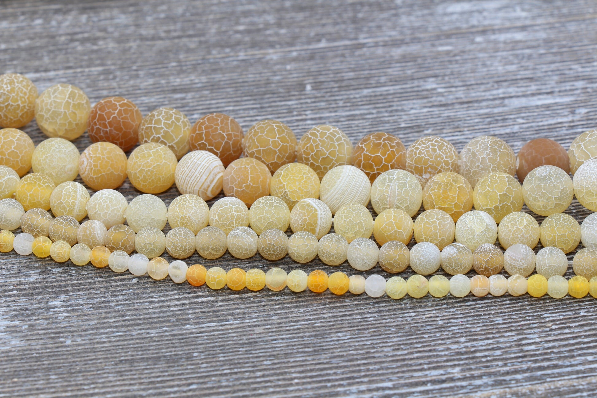 Yellow Effloresce Agate Beads, Crackled Agate Bead, Frosted Round Matte Gemstone Loose Beads, 4mm 6mm 8mm 10mm 12mm, Full Strand, #132