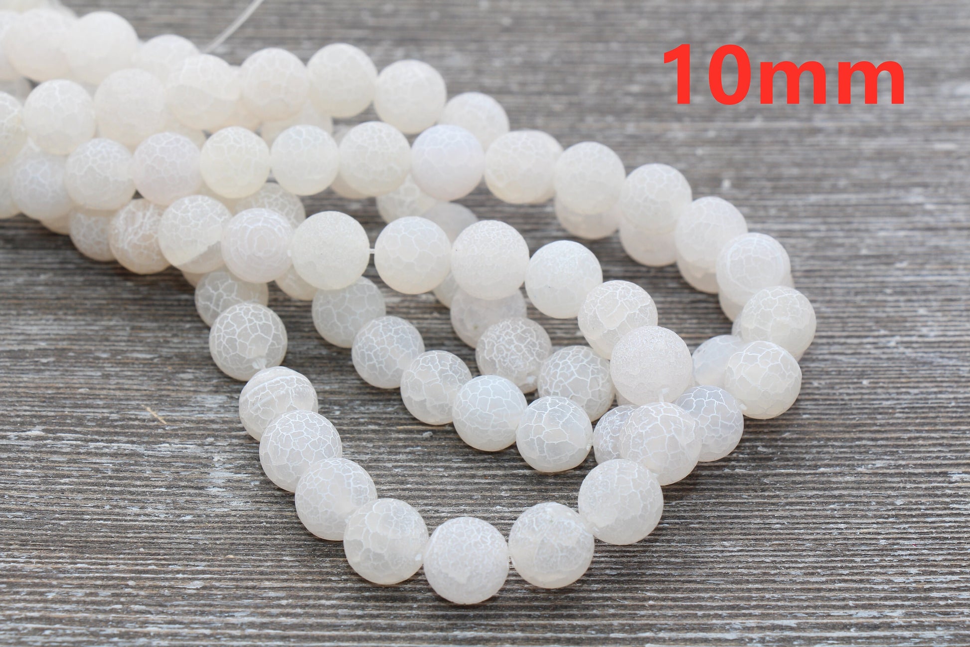 White Effloresce Agate Beads, Frosted Agate Beads, Crackled Agate Bead, Round Matte Gemstone Beads, Sizes 6mm 8mm 10mm, Full Strand #110