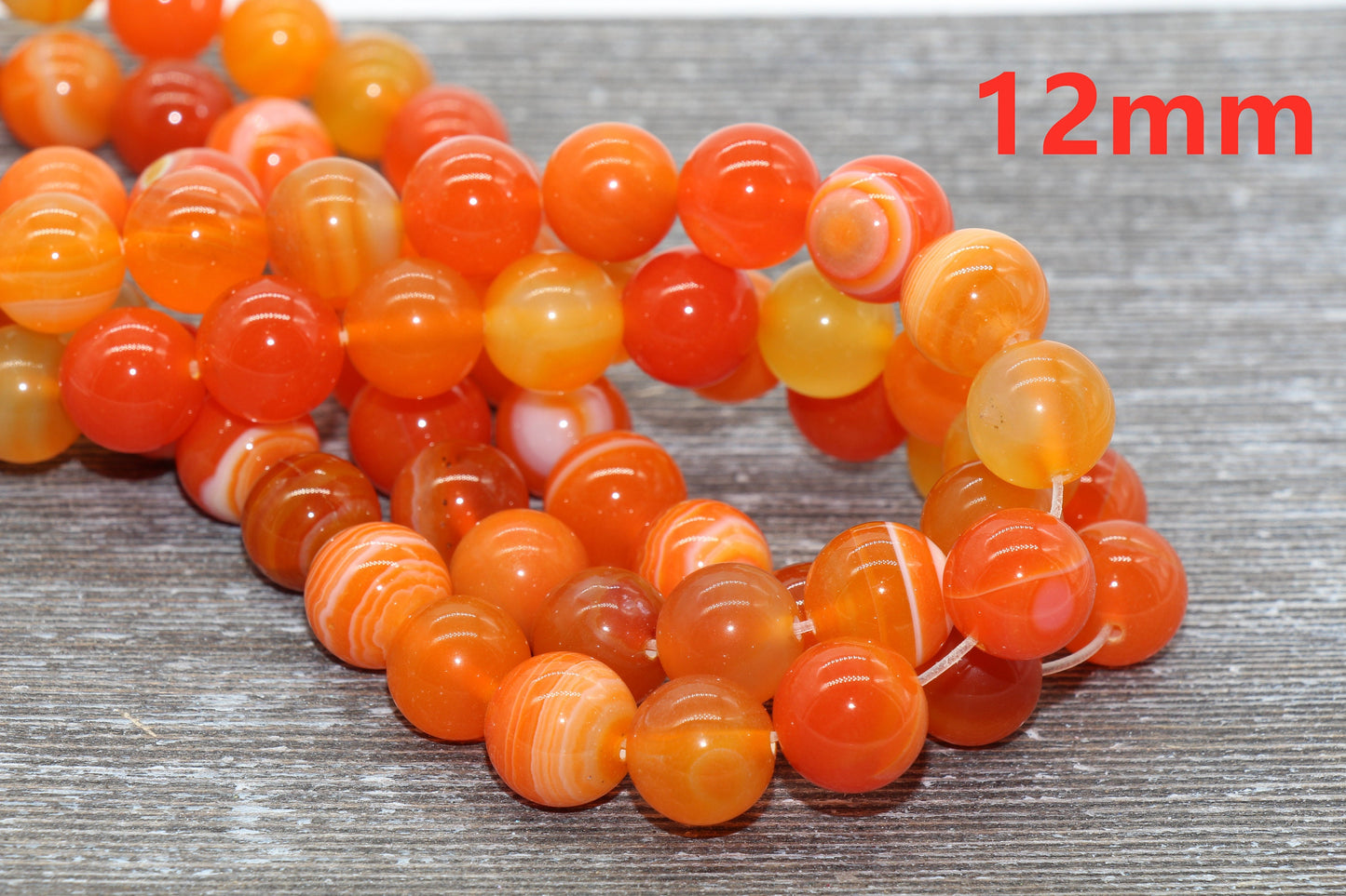 Orange Stripe Agate Beads, Natural Gemstone Smooth Round Beads, Sizes 4mm 6mm 8mm 10mm 12mm, Full Strand 15.5 inch, #134