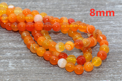 Orange Stripe Agate Beads, Natural Gemstone Smooth Round Beads, Sizes 4mm 6mm 8mm 10mm 12mm, Full Strand 15.5 inch, #134