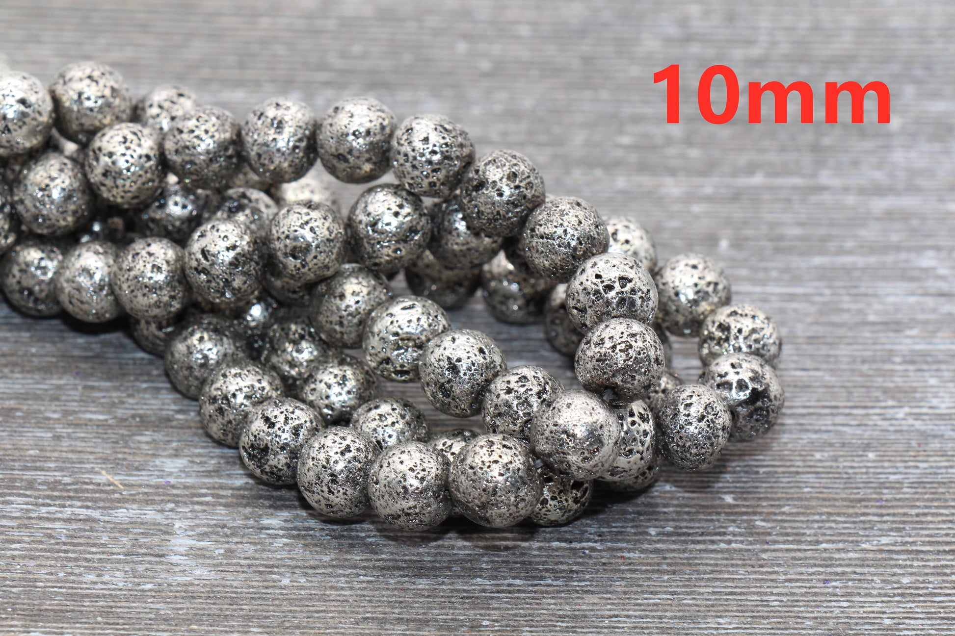 Lava Beads, Silver Plating Volcanic Rock Beads, Round Gemstone Beads, Electroplated, Sizes 6mm, 8mm 10mm, Full Strand 15.5 #140