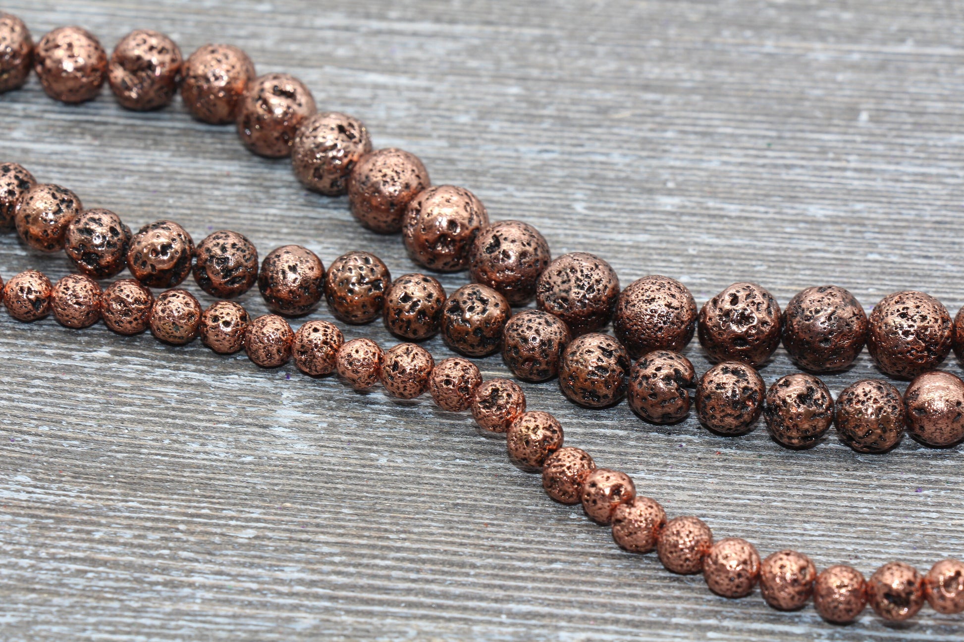 Lava Beads, Antique Rose Gold Plating Volcanic Rock Beads, Round Gemstone Beads, Electroplated, Sizes 6mm, 8mm 10mm, Full Strand 15.5 #141