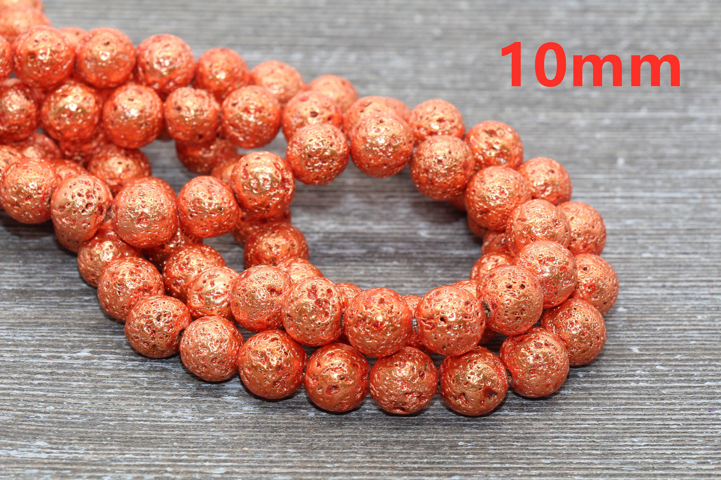 Lava Beads, Orange Plating Volcanic Rock Beads, Round Gemstone Beads, Electroplated, Sizes 6mm, 8mm 10mm, Full Strand 15.5 #142