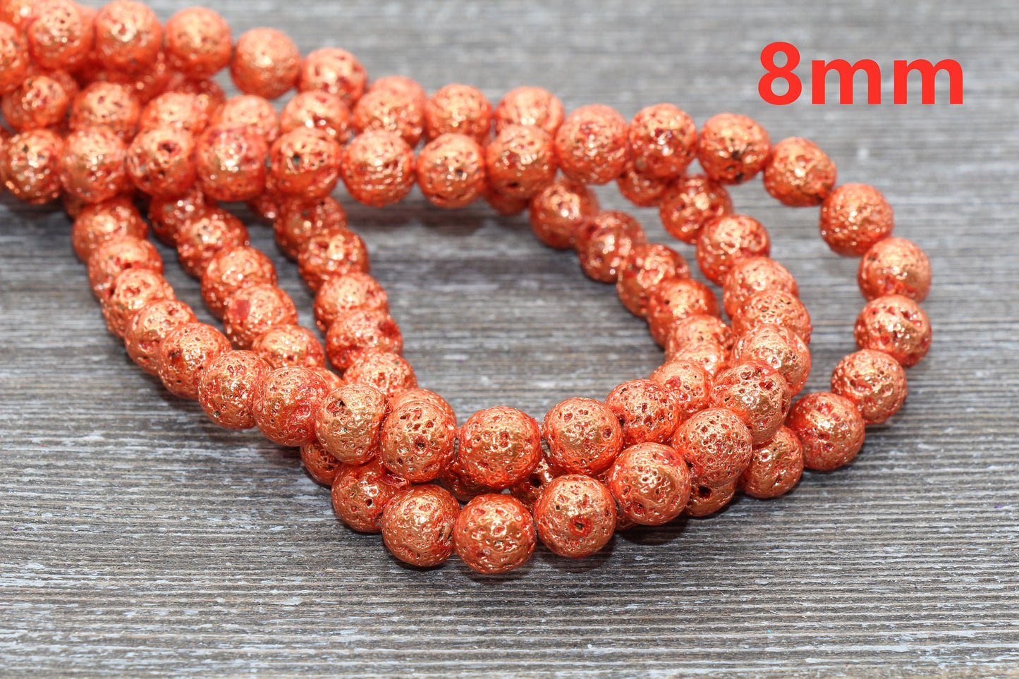 Lava Beads, Orange Plating Volcanic Rock Beads, Round Gemstone Beads, Electroplated, Sizes 6mm, 8mm 10mm, Full Strand 15.5 #142