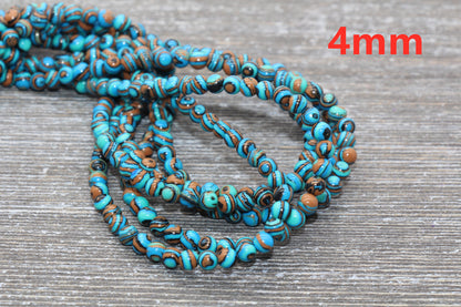 Peacock Stone Beads, Malachite Synthetic Beads, Smooth Gemstone Round Beads, Blue Brown and Black Beads, Sizes 6mm 8mm 10mm 12mm #98