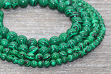 Peacock Stone Beads, Malachite Synthetic Beads, Smooth Gemstone Round Beads, Greenand Black Beads, Sizes 4mm 6mm 8mm 10mm 12mm #72
