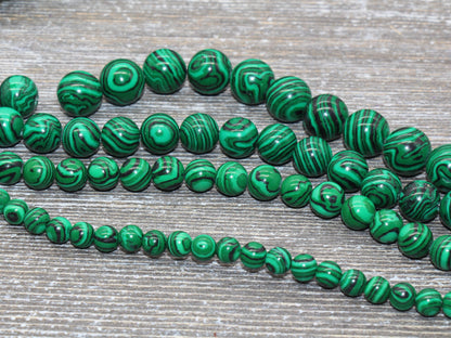 Peacock Stone Beads, Malachite Synthetic Beads, Smooth Gemstone Round Beads, Greenand Black Beads, Sizes 4mm 6mm 8mm 10mm 12mm #72