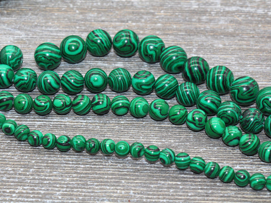 Peacock Stone Beads, Malachite Synthetic Beads, Smooth Gemstone Round Beads, Greenand Black Beads, Sizes 4mm 6mm 8mm 10mm 12mm #72