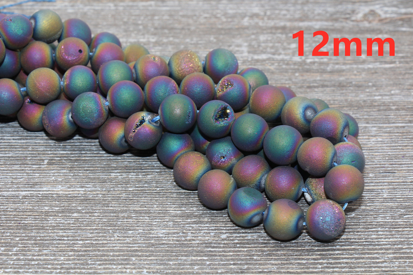 Rainbow Druzy Agate Beads, Round Matte Gemstone Loose Beads, 6mm 8mm 10mm 12mm, Full Strand, #152