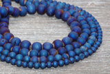 Blue Druzy Agate Beads, Round Matte Gemstone Loose Beads, 6mm 8mm 10mm 12mm, Full Strand, #153