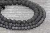 Black Druzy Agate Beads, Round Matte Gemstone Loose Beads, 6mm 8mm 10mm , Full Strand, #161