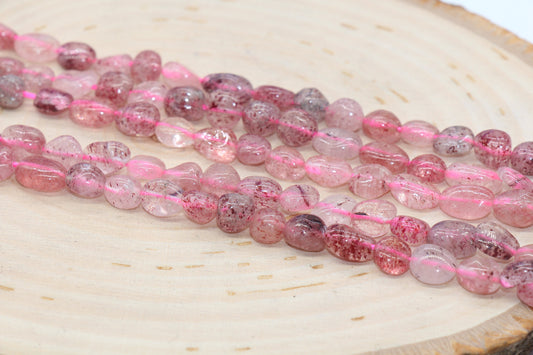 Strawberry Quartz Nugget Beads, Pink Quartz Gemstone Loose Beads, Pebble Beads, Chip Beads, 6mm, #28