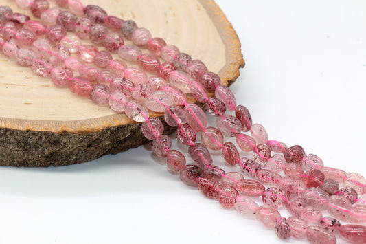 Strawberry Quartz Nugget Beads, Pink Quartz Gemstone Loose Beads, Pebble Beads, Chip Beads, 6mm, #28