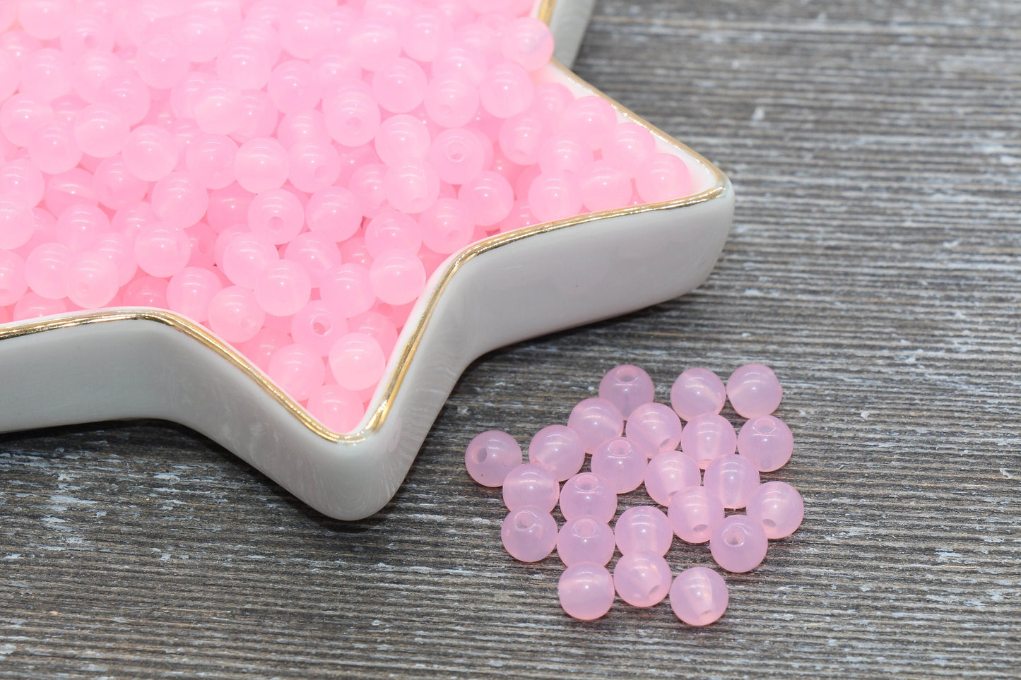 6mm Pink Translucent Gumball Beads, Round Acrylic Loose Beads, Bubblegum Beads, Chunky Beads, Smooth Plastic Round Beads #402