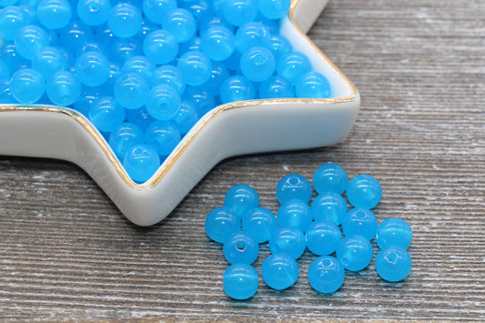 8mm Blue Gumball Translucent Beads, Round Acrylic Loose Beads, Bubblegum Beads, Chunky Beads, Smooth Plastic Round Beads #410