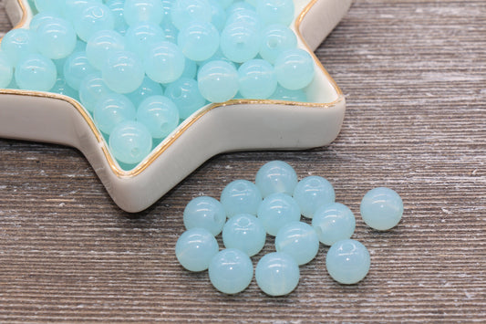 10mm Baby Blue Translucent Gumball Beads, Round Acrylic Loose Beads, Bubblegum Beads, Chunky Beads, Smooth Plastic Round Beads #416