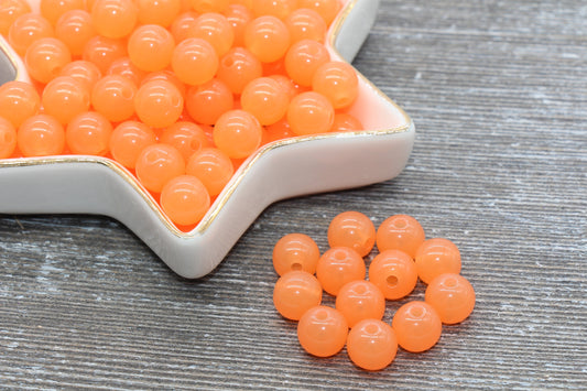 10mm Orange Gumball Beads, Round Acrylic Loose Beads, Bubblegum Beads, Chunky Beads, Smooth Plastic Round Beads #419