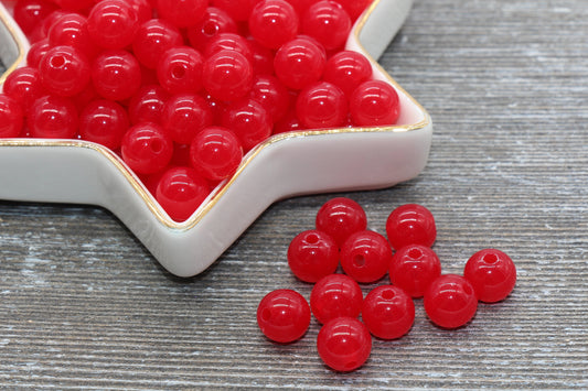 10mm Red Translucent Gumball Beads, Round Acrylic Loose Beads, Bubblegum Beads, Chunky Beads, Smooth Plastic Round Beads #422