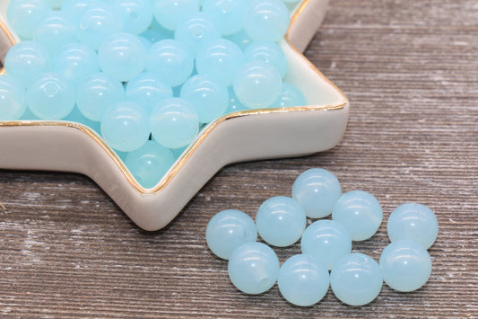 12mm Baby Blue Translucent Gumball Beads, Round Acrylic Loose Beads, Bubblegum Beads, Chunky Beads, Smooth Plastic Round Beads #428