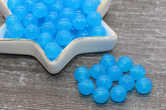 12mm Blue Translucent Gumball Beads, Round Acrylic Loose Beads, Bubblegum Beads, Chunky Beads, Smooth Plastic Round Beads #432