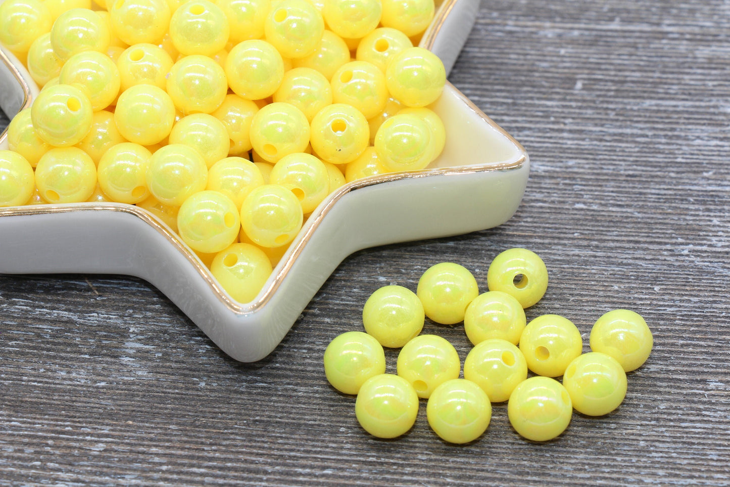 10mm Yellow AB Gumball Beads, Iridescent Acrylic Loose Beads, Solid Bubblegum Beads, Chunky Beads, Glossy Smooth Round Plastic Beads #462