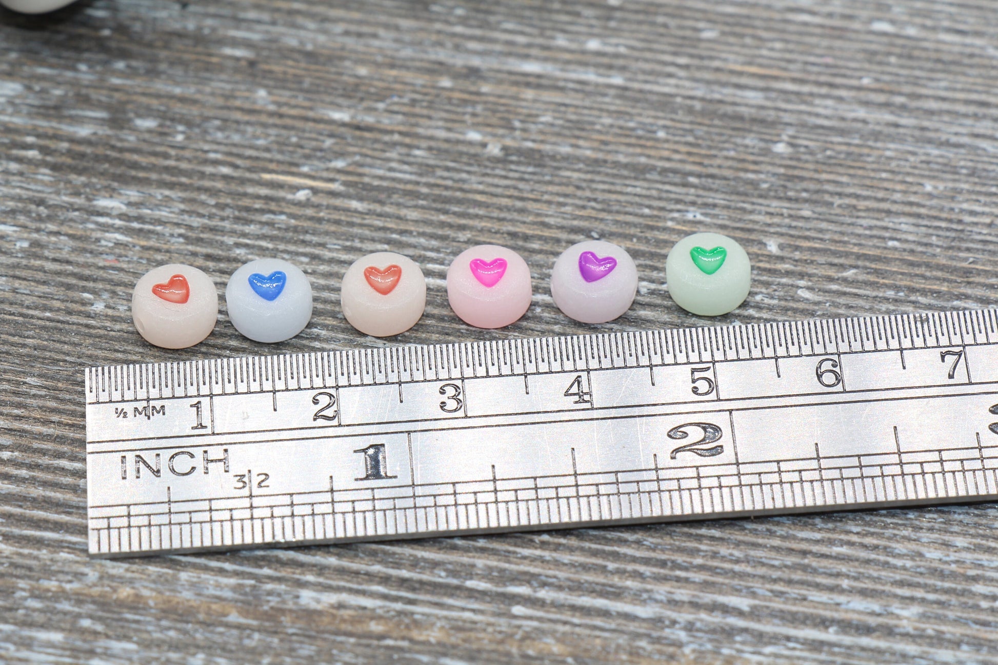 Glow in Dark Heart Beads, Multicolored Heart Plastic Round Beads, Acrylic round Beads, Size 7mm #501