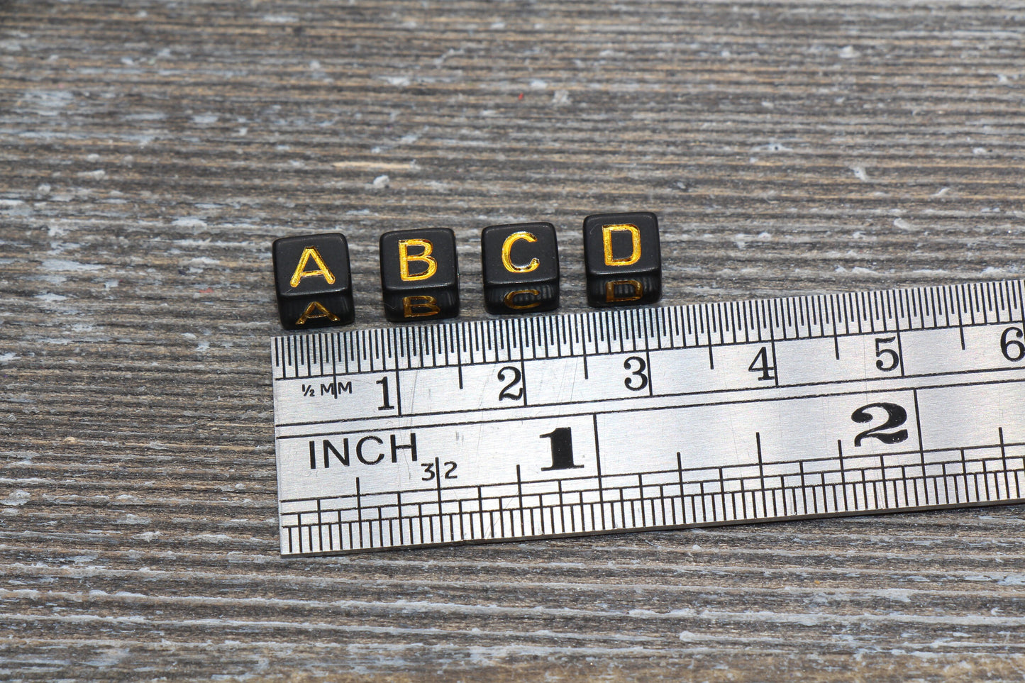 Gold and Black Cube Alphabet Letter Beads, Gold Acrylic Letter Beads, Plastic Letter Beads, Acrylic Square Name Beads, Size 6mm #62