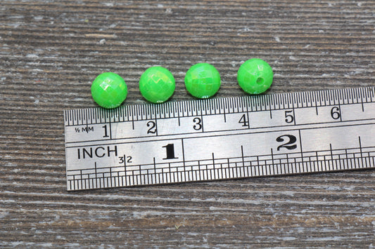 8mm Green AB Faceted Gumball Beads, Iridescent Acrylic Loose Beads, Disco Ball Beads, Chunky Beads, Faceted Plastic Beads #521