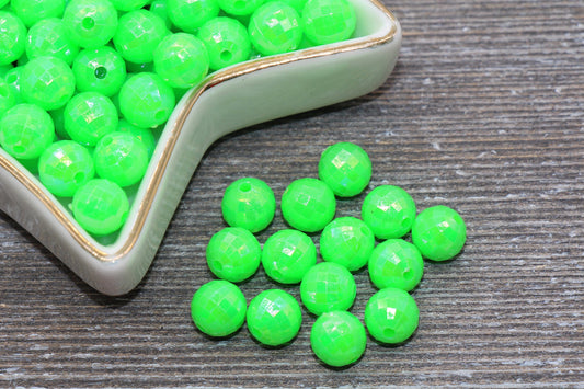 8mm Green AB Faceted Gumball Beads, Iridescent Acrylic Loose Beads, Disco Ball Beads, Chunky Beads, Faceted Plastic Beads #521