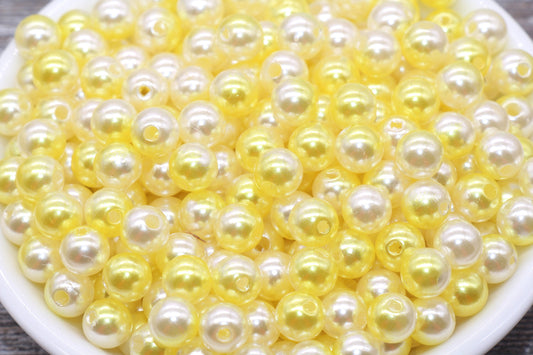 8mm Yellow White Mermaid Ombre Pearls Beads, Ombre Beads, Chunky Beads, Imitation Pearl Beads, Gumball Beads, #536